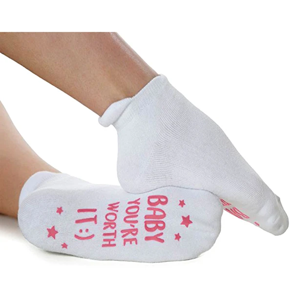 
Custom Design Combed Cotton Labor & Delivery Grip Ankle Socks, Pregnancy Funny Hospital Non Skid Grip Bottom Socks 