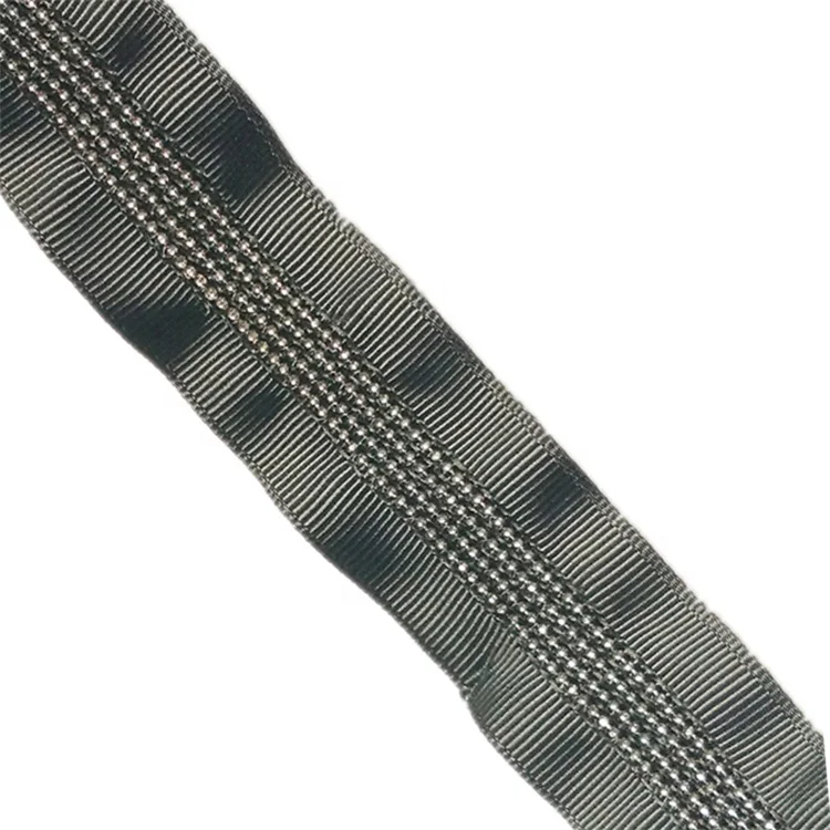 Bead chain mesh cloth embroidery Copper iron chain with ribbons webbing Lace embroidery