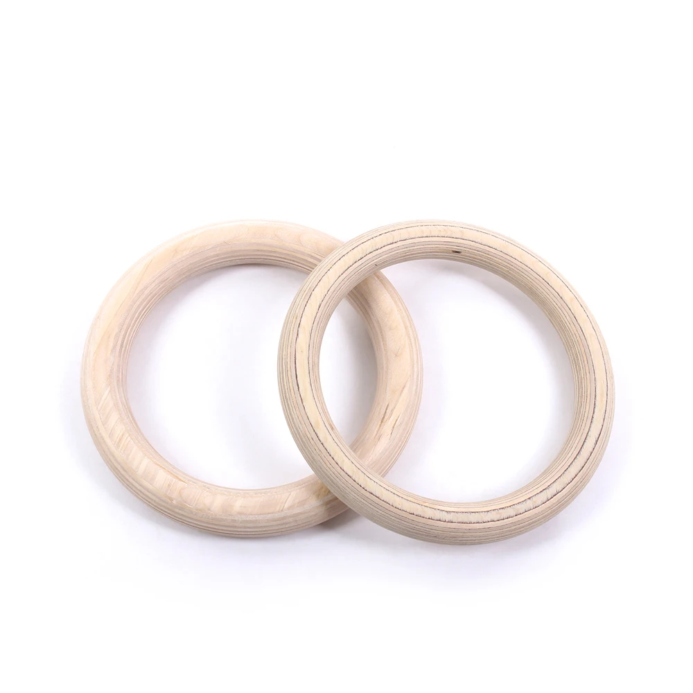 Gym rings with nylon strap in pairs strength training wooden gymnastic rings
