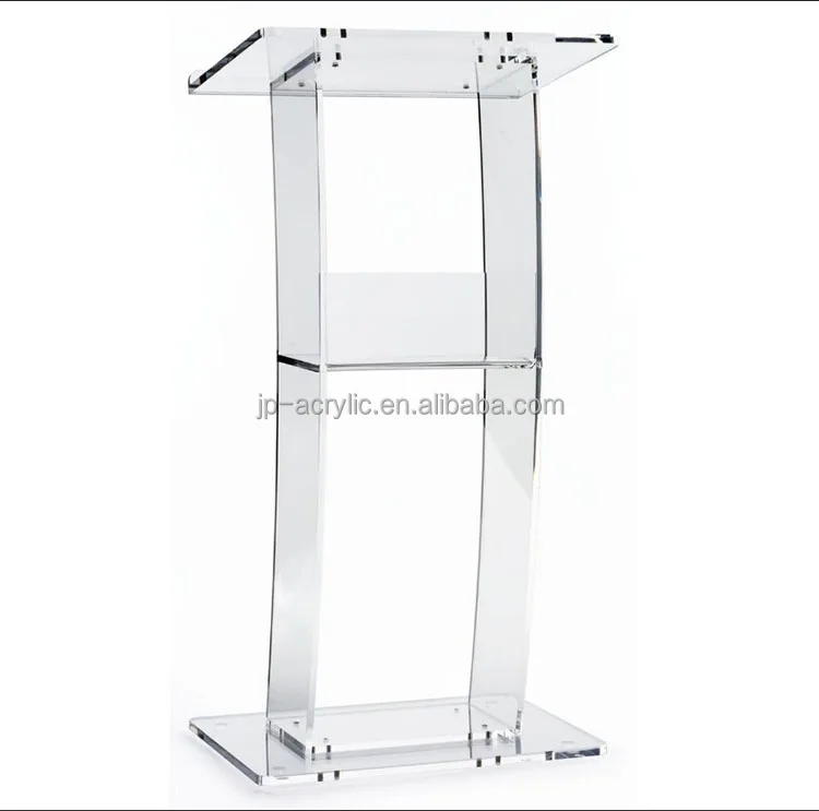 Напольная изогнутая дизайнерская акриловая кафедра и подиумная Колонка подставки для церкви с полкой