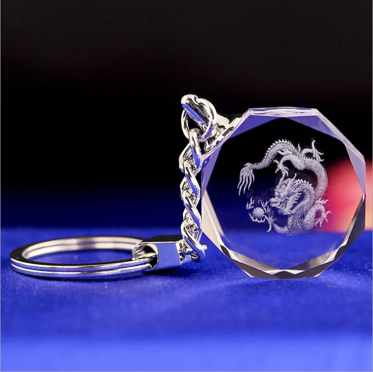High Quality rabbit custom laser engraved crystal glass Keychain Color Printed Creative 12 chinese Zodiac Sign Key Chain for gif