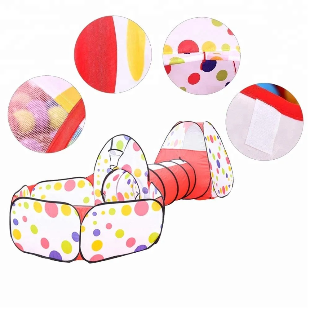 Children3 in 1 Play Tent Ball Pit Tent with Carry Case House Crawl Tunnel Indoor Outdoor Playground with Ball Hoop for Kids Baby