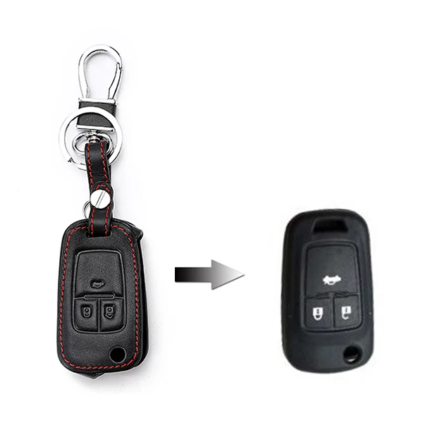 Leather Car Key Case For Opel Antara Chevrolet Captiva Folding Remote Fob Shell Cover Keychain Protector Bag Auto Accessories