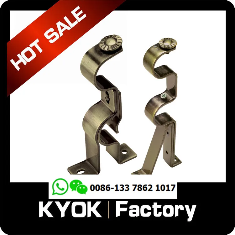 Curtain rod bracket side wall mounted thick Roman rod automatic buckle aluminum alloy iron wood grain double bracket