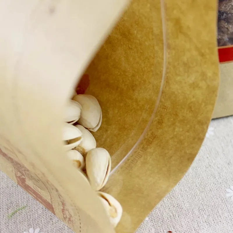 9*14 пакеты с застежкой-молнией для упаковки сухих продуктов из крафт-бумаги, стоячие мешочки с прозрачным окном