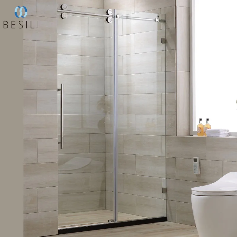 Tempered Glass frameless stainless steel wheel latest sliding door shower enclosure, shower room P-12
