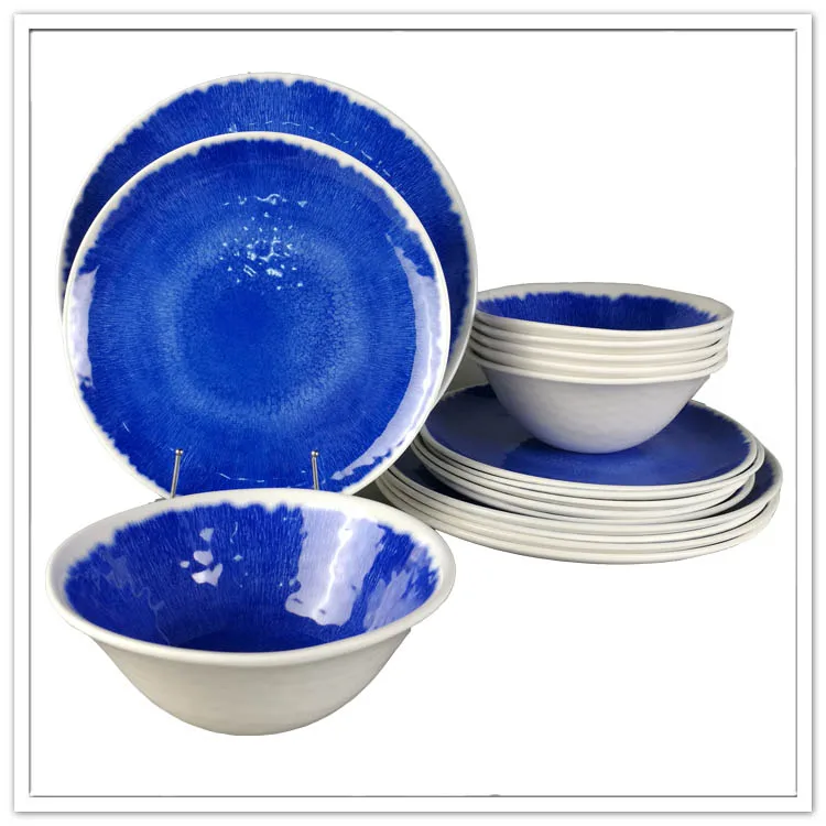 blue color 12 piece Sealife Design (Cobalt Crab) dinner set melamine tableware