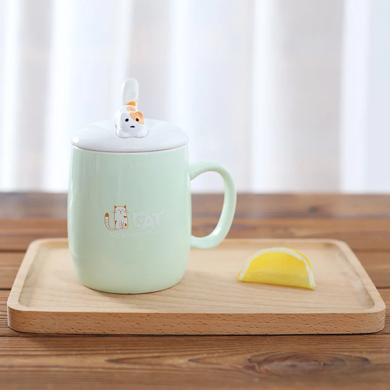 Zogift Most Lovely Cute Cat Style Ceramic Lid Spoon Cartoon Creative Morning Mug Milk Coffee Tea Unique Porcelain Mugs