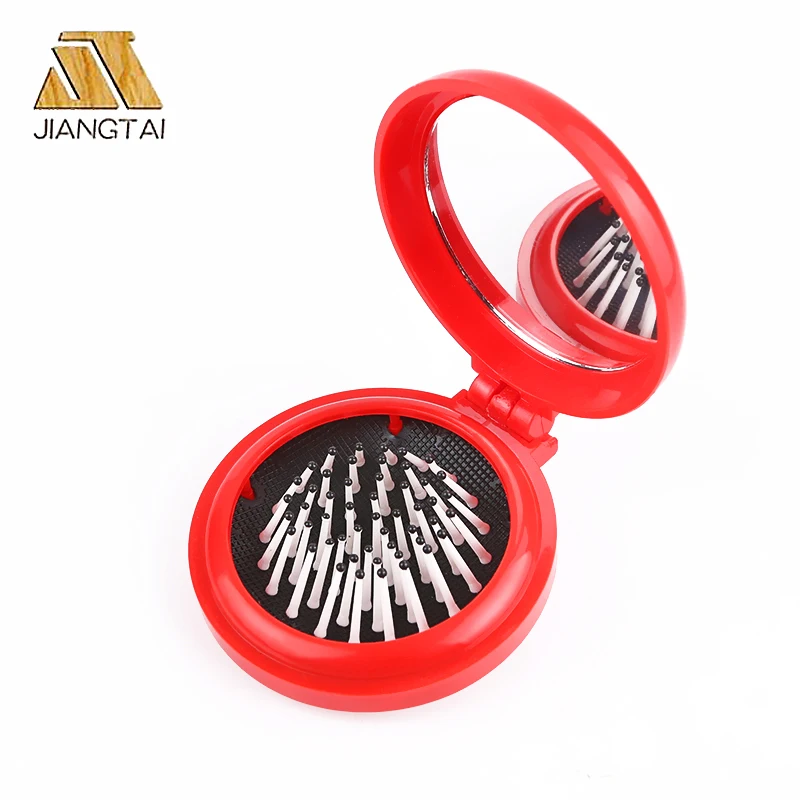 Jiangtai ABS plastic hairbrush round hair comb foldable hair brush with mirror