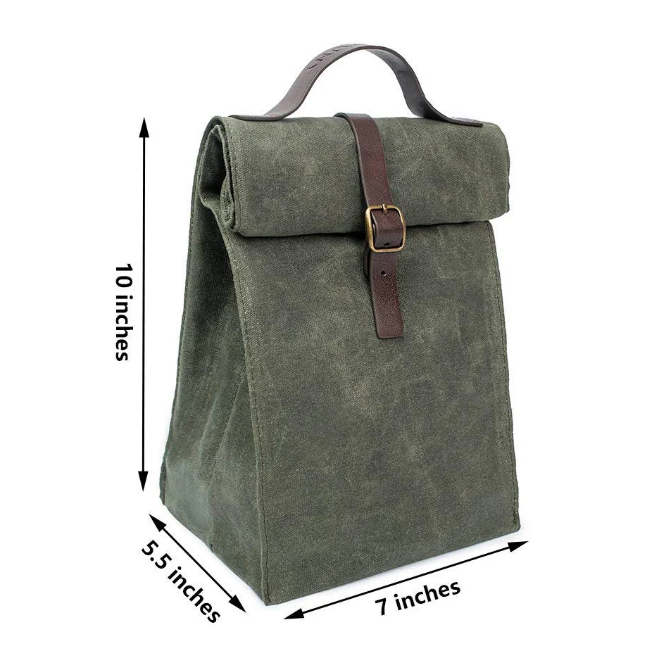 Insulated Reusable Thermal Waxed Canvas Lunch Tote Bag