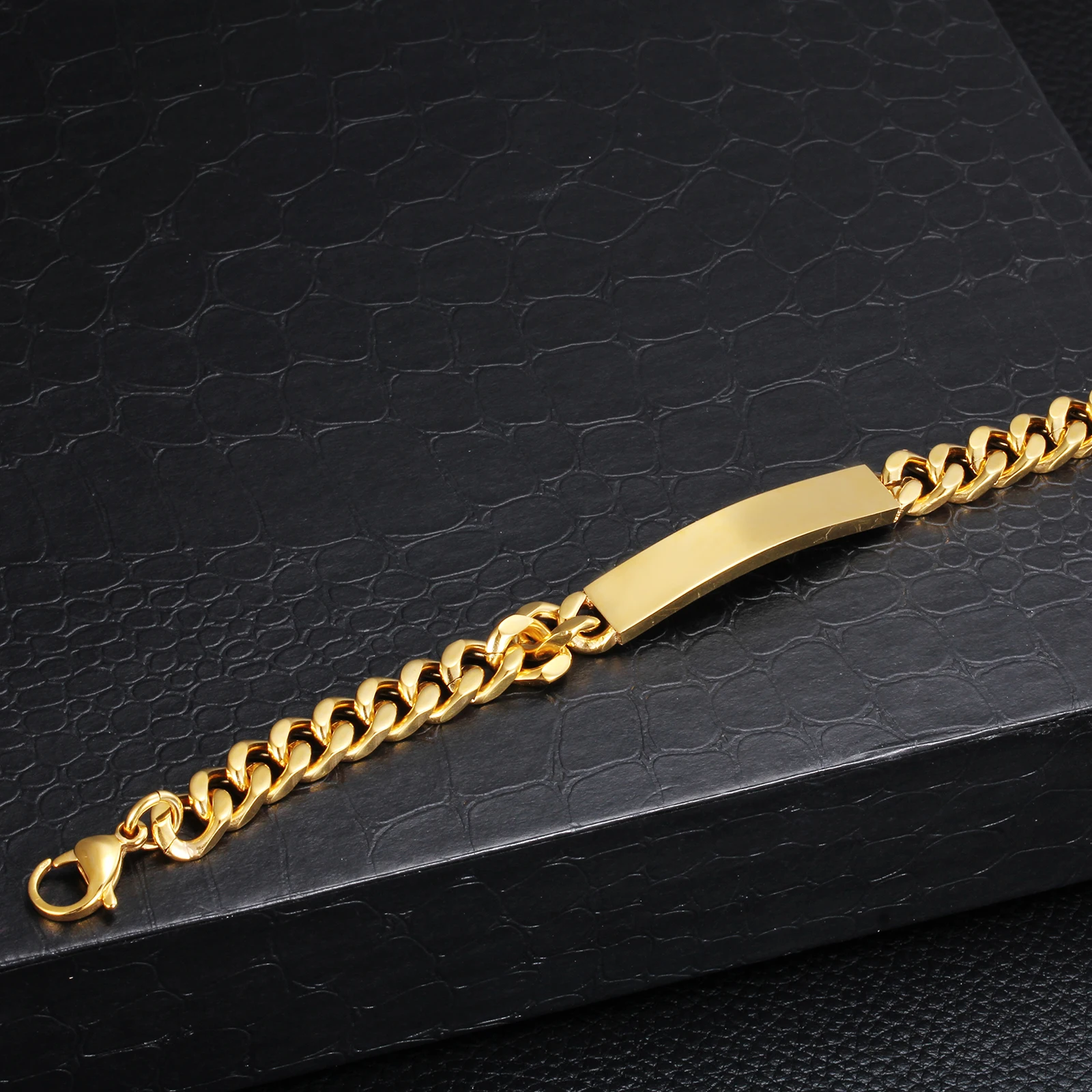 
Fashion New Mens Jewelry ID Bracelet Gold Plated Stainless Steel Chain Link Bracelet 