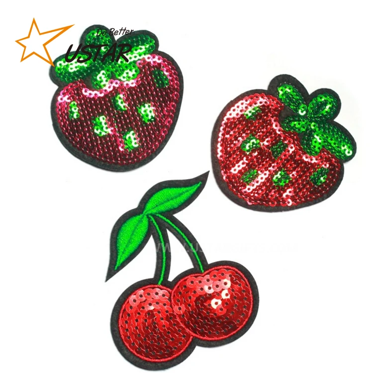 Wholesales Custom Fruit Strawberry and Cherry Sequins Patch/Clothing Applique For Children Clothing