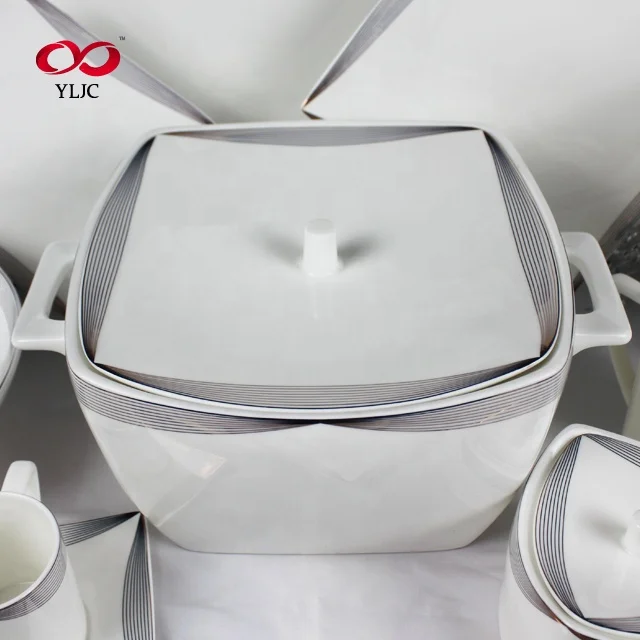 Wedding Gift 61pcs Hot Sale Classic White And Gold Rim Dinnerware Set fine bone china dinner set