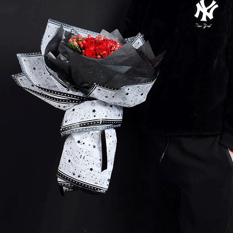 Упаковочная бумага с логотипом на заказ для украшения подарков, упаковочная бумага с принтом корейских цветов для букета, Высококачественная цветная подарочная стеклянная бумага