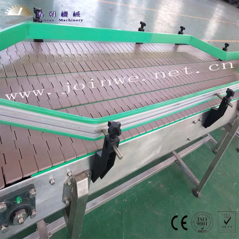 slat top chain conveyor used in plastic bottles