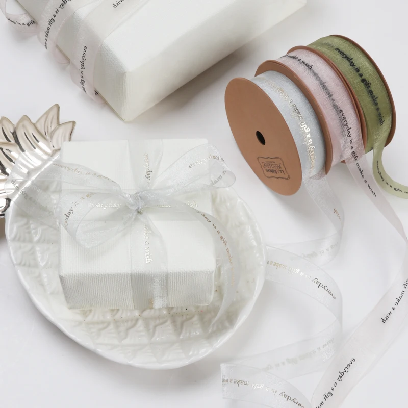 
Premium sheer matte organza gift wired ribbon roll 