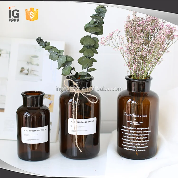 Amber/Clear 500ml Round Glass Vase for Wedding Party Decor