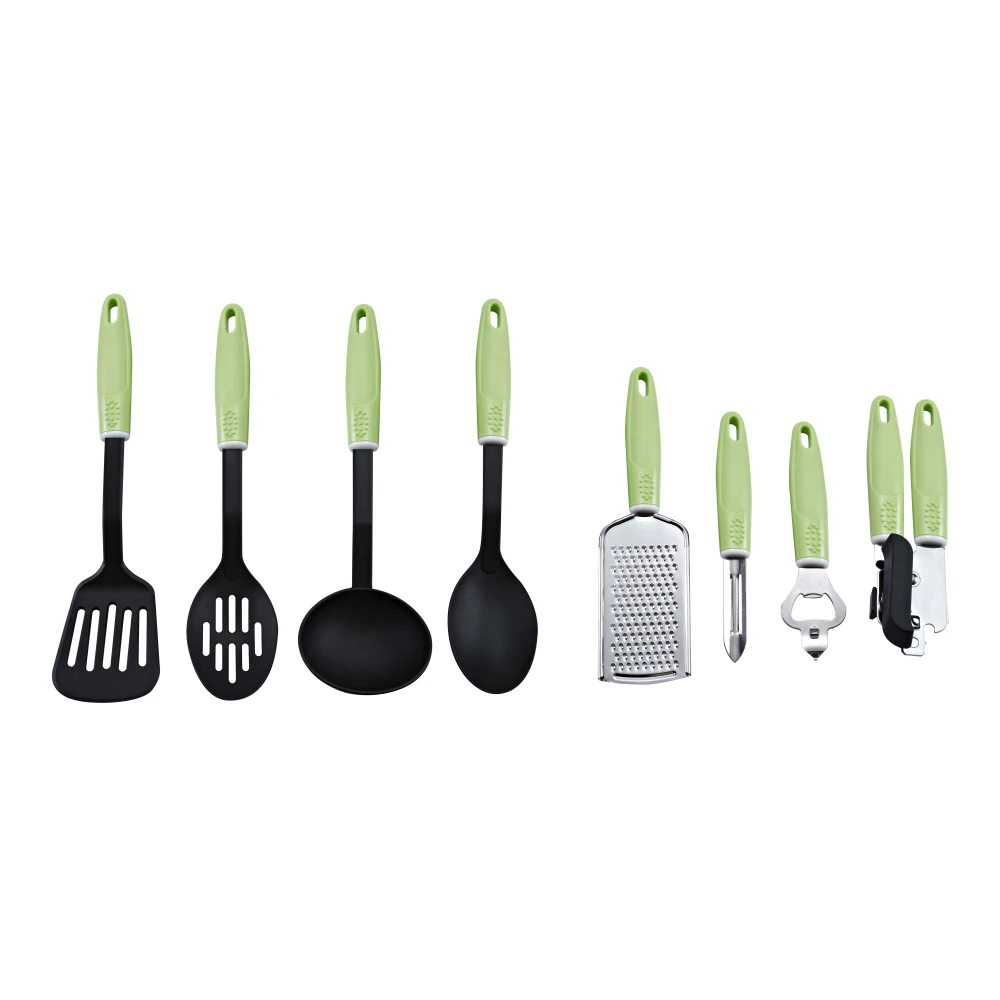 
2019 Customized Private Label Kitchen Gadget Items Emerald Green Nylon Kitchen Cooking Utensils Tools 