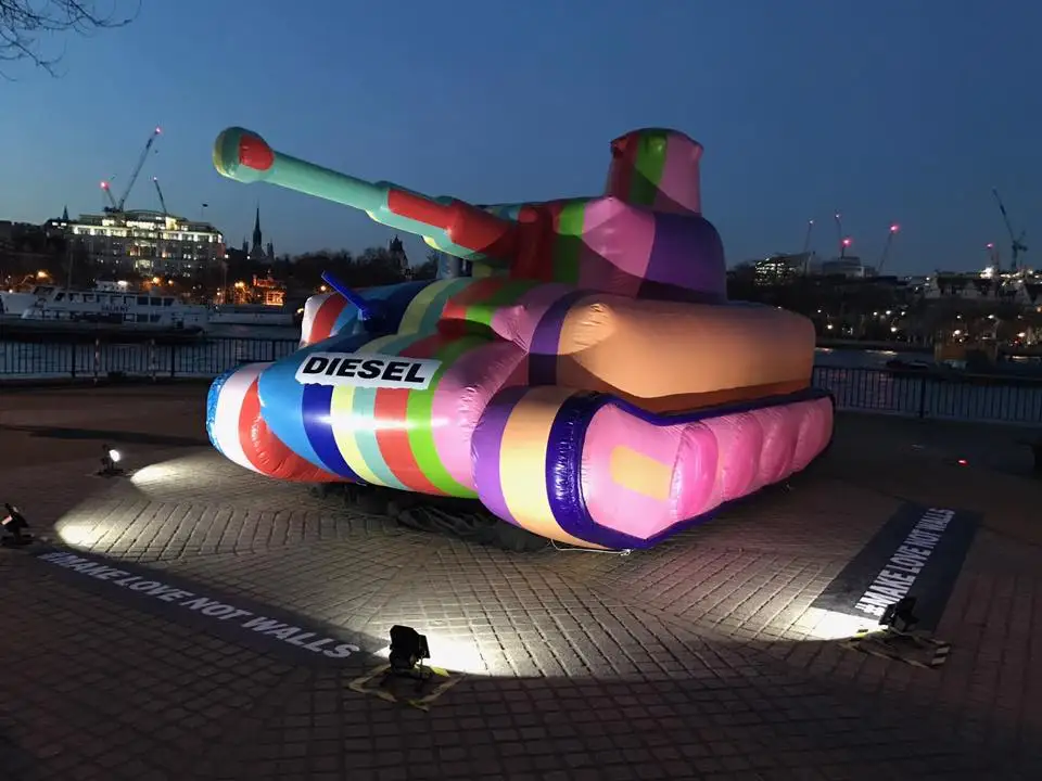 Rainbow color inflatable tank panzer model for advertisement or decorate