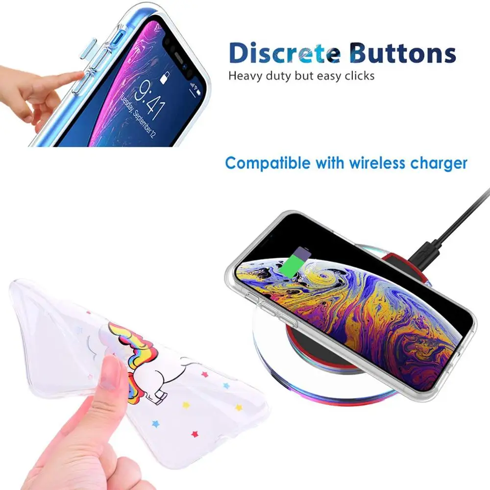 On For IMD Printing Unicon Design iPhone XR XS Cute Animal Style Transparent Protective Soft TPU Rubber Phone Case