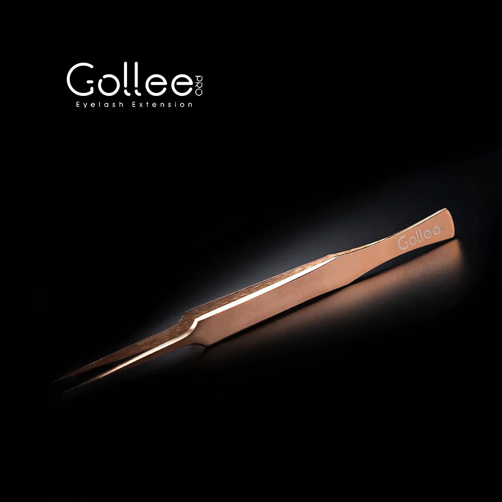 Gollee 3D-6D Precisely Right Curved Gold Stainless Steel Volume Private Label Eyelash Tweezers
