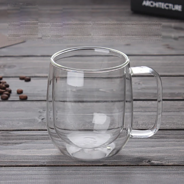 
Unbreakable borosilicate double wall glass coffee cup with handle 