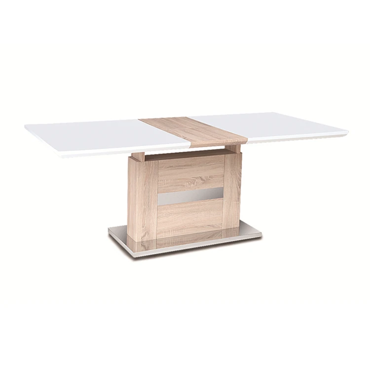 Современный дизайн простой белый глянцевый 8 людей, его Подстолье Выдвижная конструкция деревянный обеденный стол