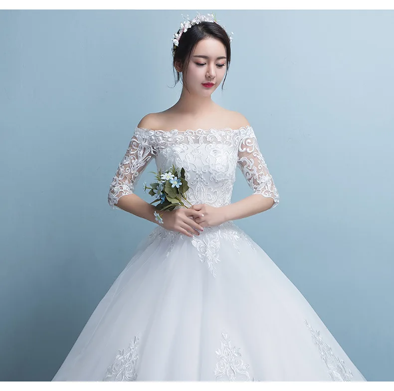 
Off Shoulder Lace Wedding Gowns 2018 with sheer Sleeves 