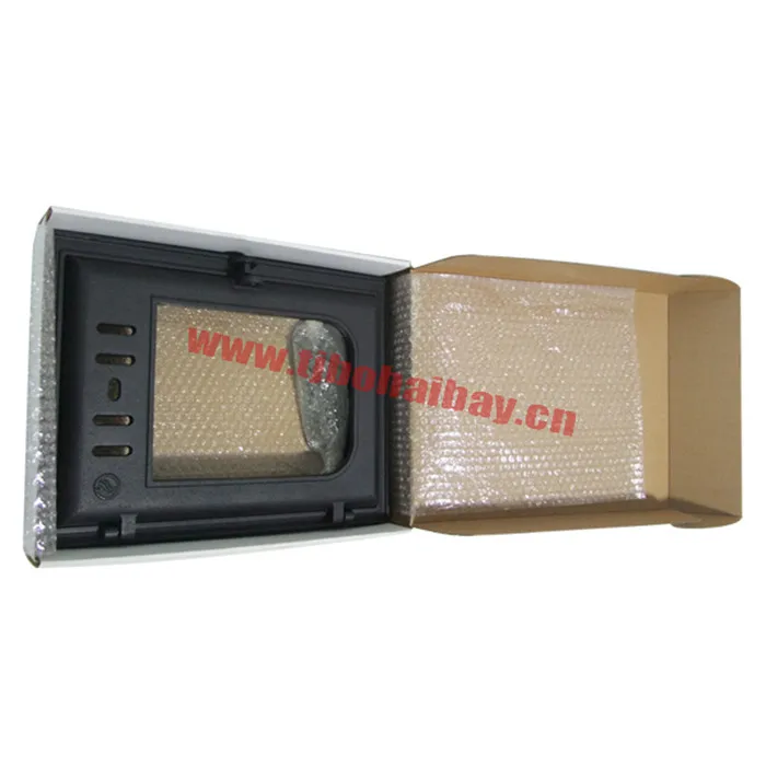 Cast iron stove door with high temperature resistant glass