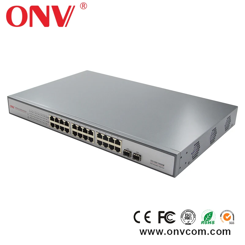 10/100/1000 м 24 портов PoE коммутатор с 2 гигабитных порта sfp для камеры видеонаблюдения