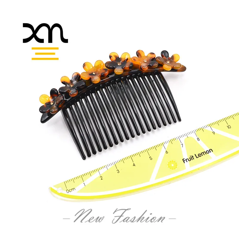 fancy resin hair comb pin with acetate flowers tortoise shell bridal hair combs for wedding plastic hair comb clips for women
