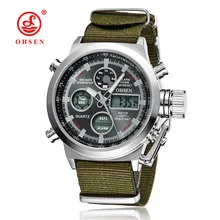 Luxo OHSEN Esporte Militar Relógio Dos Homens da Correia de Lona Verde Homem de Alta Qualidade Relógios de Pulso Relogio masculino Relojes Hombre