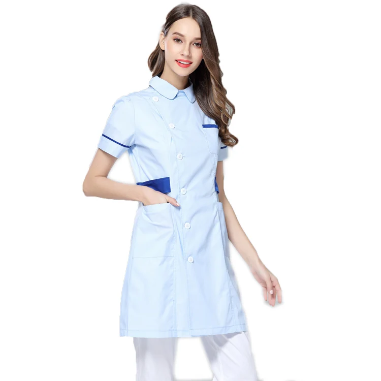 Wholesale Blue Medical Nurse Uniform Designs  Fashionable Doctor Gown Long Sleeve Lab Coats for Adults