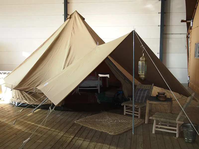 Customized Glamping Luxury Canvas Bell Tent Outdoor Hunting Stretch Awning Bell Teepee Canvas Tent with Jacket Stove