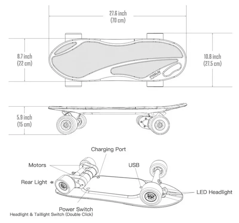 
iFasun battery powered adult e skate board wireless remote electric skateboard with dual belt motor 