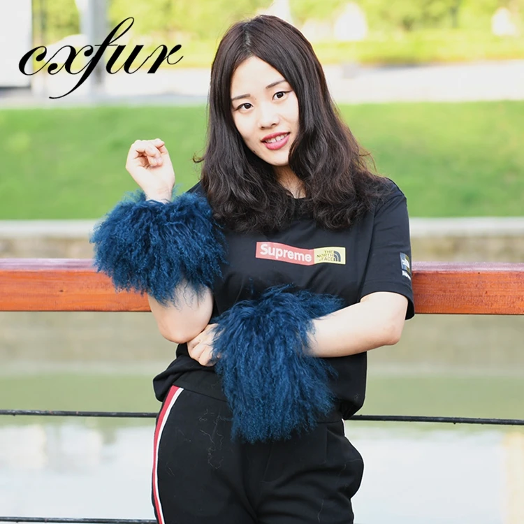 CX-A-47M  Garment Accessories Furry Slap On Lamb Skin Fur Wrist Women Cute Cuff