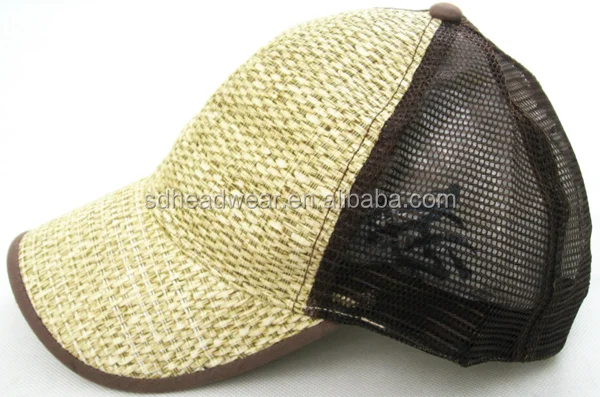 High quality summer blank bamboo weave trucker mesh baseball cap