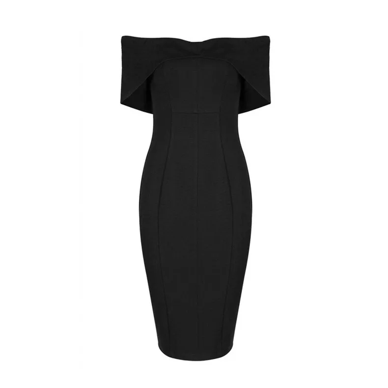 
Women fashionable black color off shoulder party dress 