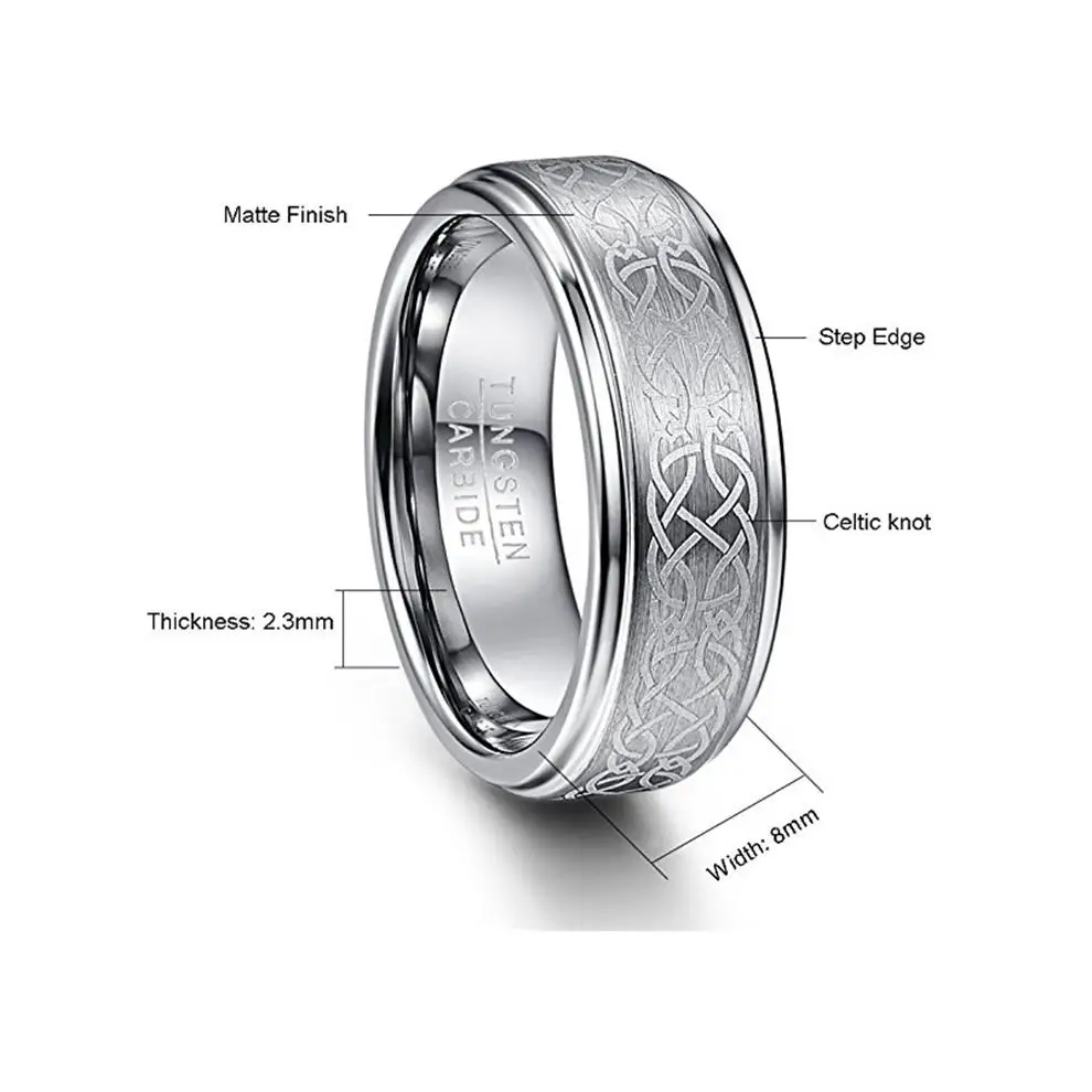 ring Laser Celtic Knot men band Brushed  finish Tungsten Carbide jewelry for men ring