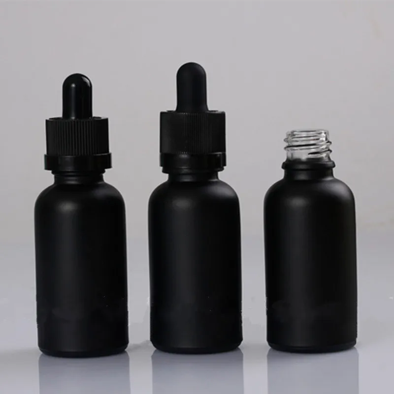 30ml matte black glass dropper bottle for essential oil cosmetic packaging with paper tube