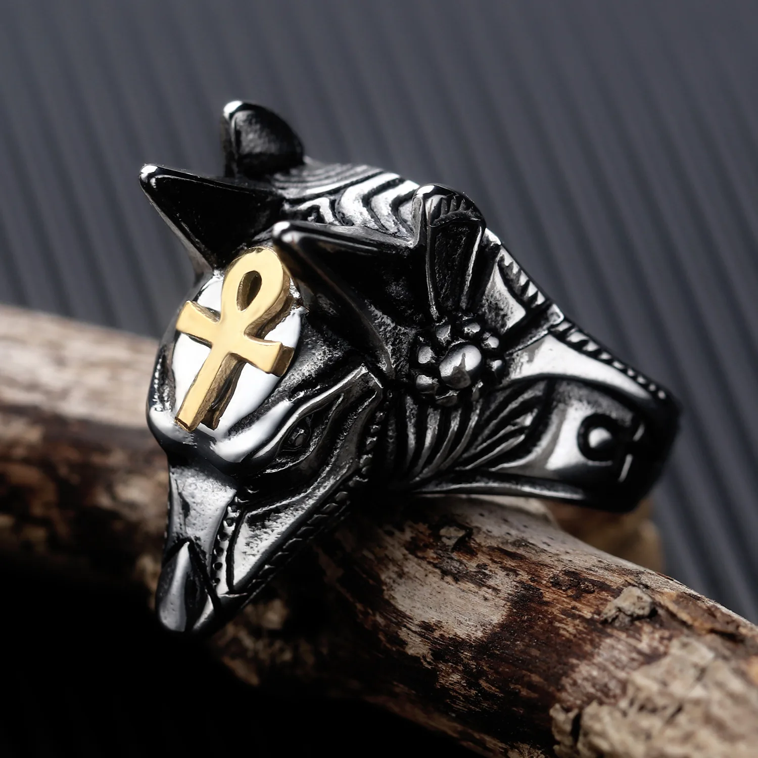 Latest Design Titanium Steel Anubis God Ancient Egyptian Coyote Head Vintage Ring