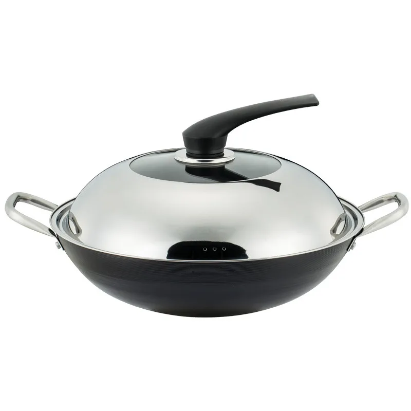 ВОК из нержавеющей стали с двумя ручками и плоским дном для приготовления пищи