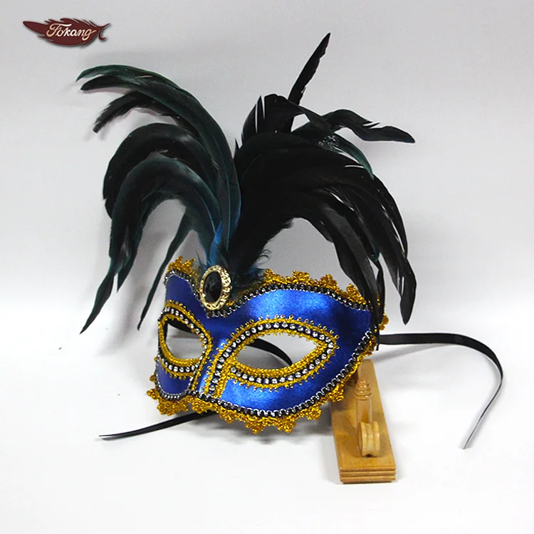 Beautiful Design Feather Mask Cock Feather Mask And Rooster Feather With Diamond For Carnival Mask