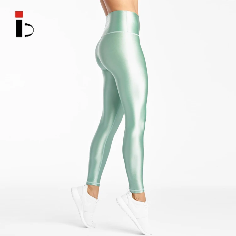 Облегающие блестящие сексуальные спортивные дешевые женские леггинсы новейшего дизайна на заказ, комбинезон из спандекса и нейлона со светоотражающими леггинсами с высокой талией