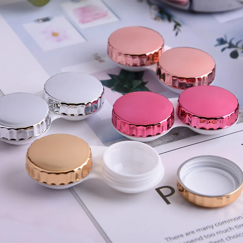 Custom eye contact lens case gold color case lens contact luxury clear lens box wholesale