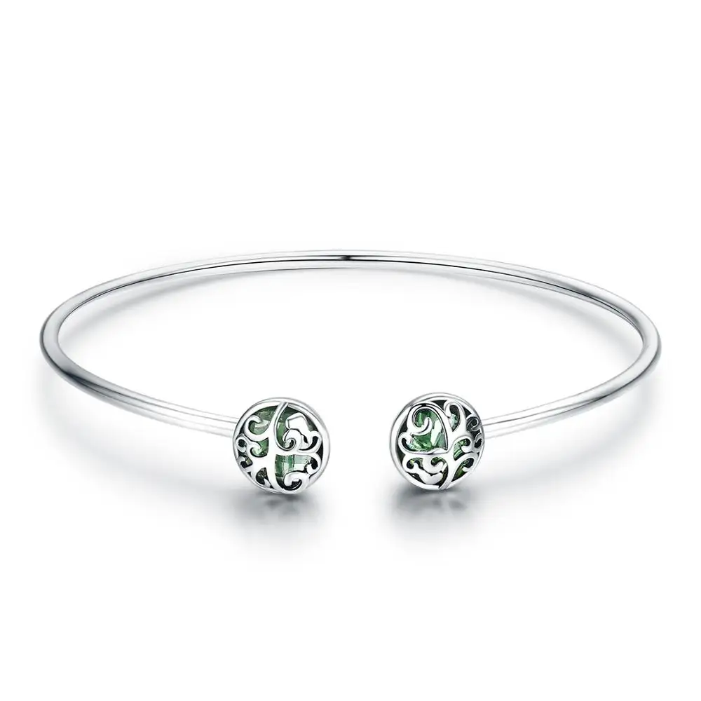 BAGREER SCB057 Wholesale Life Of Tree Bracelets Green Stone For Women Girls 925 Sterling Silver  Woman Cuff Bangle Jewelry