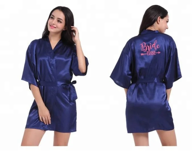 
C&Fung design Bride Wedding Day Robe neon pink letters printed Bride tribe Satin Robe Lingerie Shower Gift Bridesmaid robes 