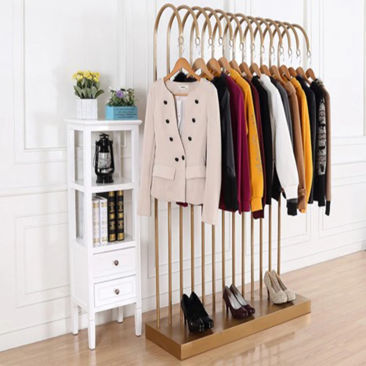 Retail Shop Design Clothing Store display showcase gold clothing rack for shop