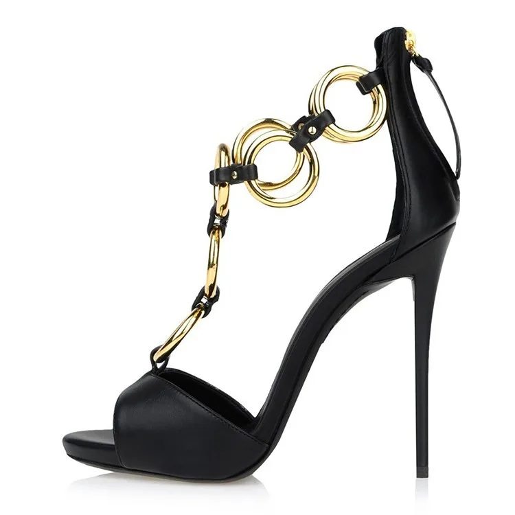 
 Роскошные итальянские модные черные кожаные женские сандалии на высоком каблуке Женская Праздничная обувь  