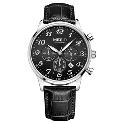 WJ-5508 genuine leather strap quartz movement fancy men Megir water resistant watches